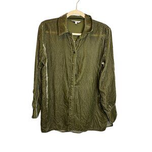John Mark‎ Blouse Women's Medium Velvet Velour Button Front Green